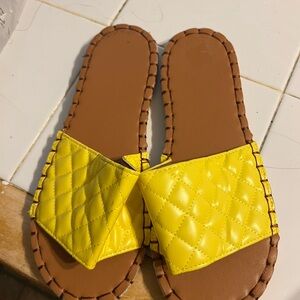 Yellow Quilted Slide Sandals